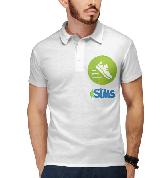 Мужское поло с изображением The Sims Фитнес цвета Белый