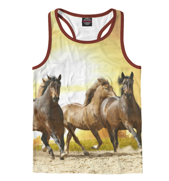 Мужская майка-борцовка с изображением 3 коня цвета Белый