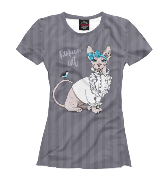 Женская футболка с изображением Fashion cat цвета Белый