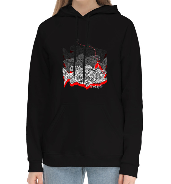 Женский хлопковый худи с изображением Окуни black edition цвета Черный