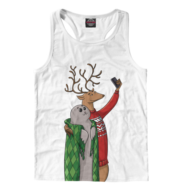 Мужская майка-борцовка с изображением Олень и Тюлень цвета Белый