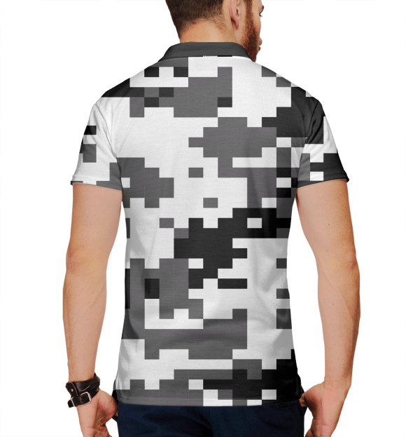 Мужское поло с изображением Пиксельный камуфляж цвета Белый