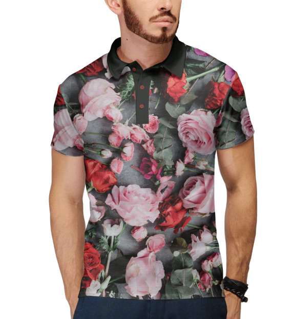 Мужское поло с изображением Упавшие цветы цвета Белый