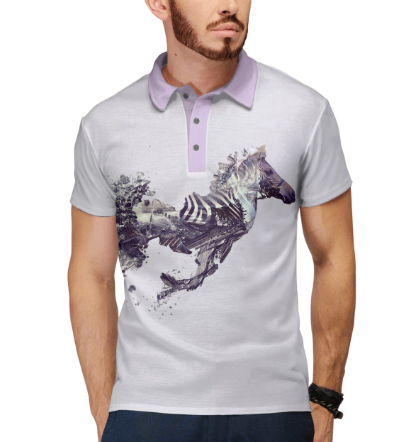 Мужское поло с притом ПсихоЗебра цвета Белый Мужское поло с изображением ПсихоЗебра цвета Белый