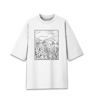 Мужская футболка оверсайз Пейзаж в стиле Line Art