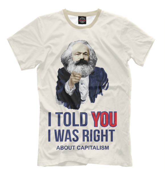 Мужская футболка с изображением Карл Маркс цвета Молочно-белый