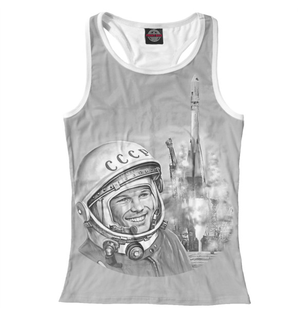 Женская майка-борцовка с изображением Юрий Гагарин Восток 1 цвета Белый