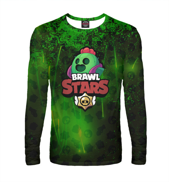 Мужской лонгслив с притом Brawl Stars: Spike цвета Белый Мужской лонгслив с изображением Brawl Stars: Spike цвета Белый