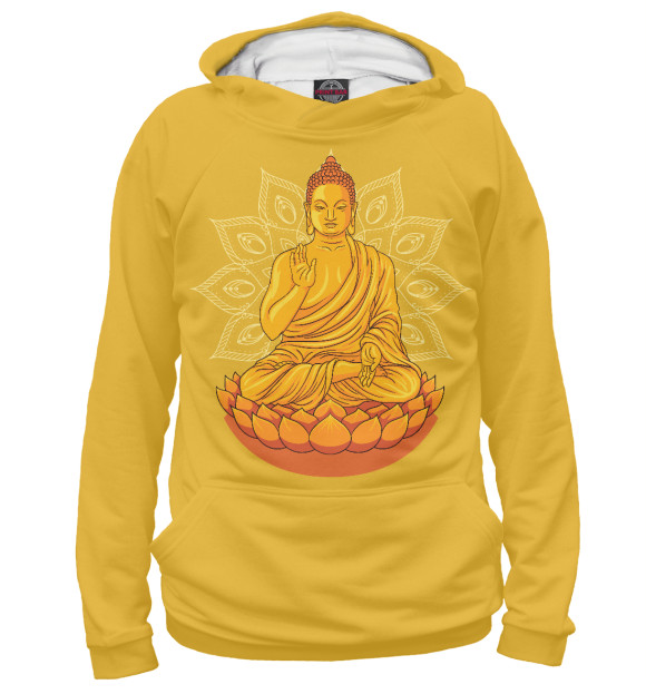 Худи для девочки с изображением Золотой Будда с мандалой и лотосом цвета Белый