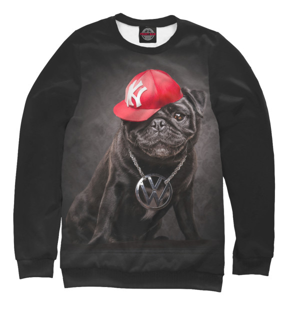 Мужской свитшот с изображением Мопс в бейсболке цвета Белый