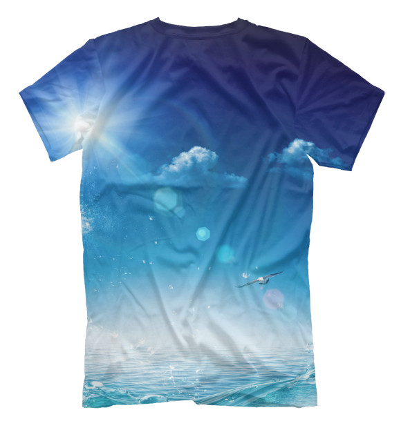 Мужская футболка с изображением Синее небо и море цвета Белый