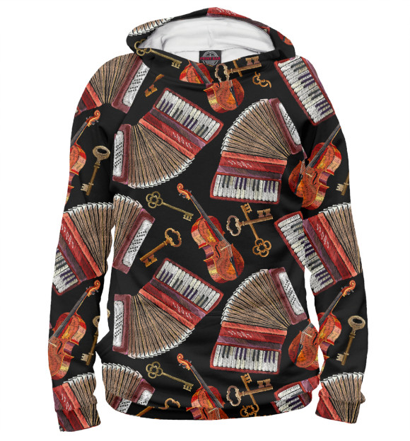Мужское худи с изображением Аккордеон и скрипка цвета Белый