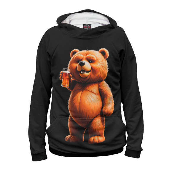 Женское худи с изображением Медведь с пивом цвета Белый
