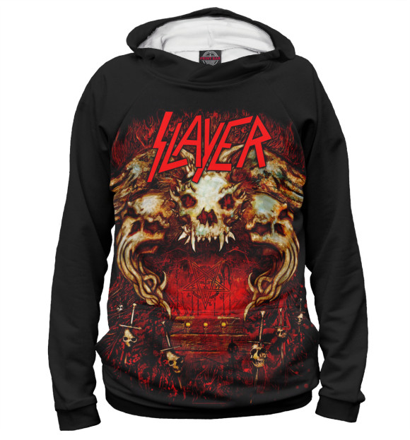 Мужское худи с изображением Slayer цвета Белый