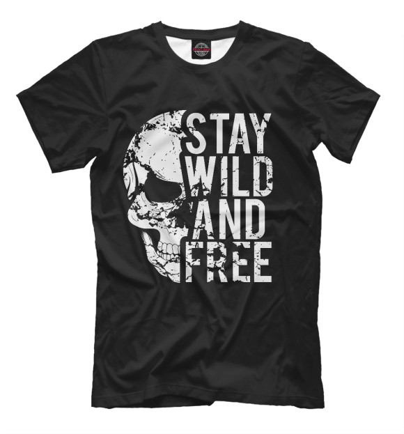 Мужская футболка с изображением Stay wild and free цвета Черный