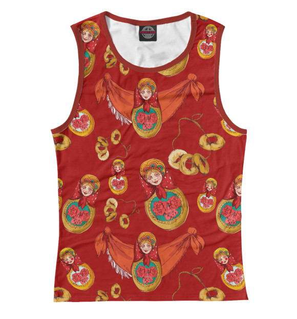 Женская майка с изображением Матрешки цвета Белый