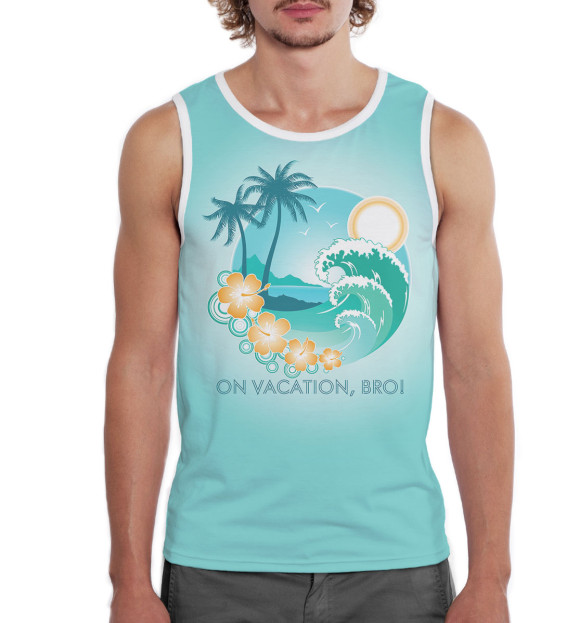 Мужская майка с изображением Остров с пальмами цвета Белый