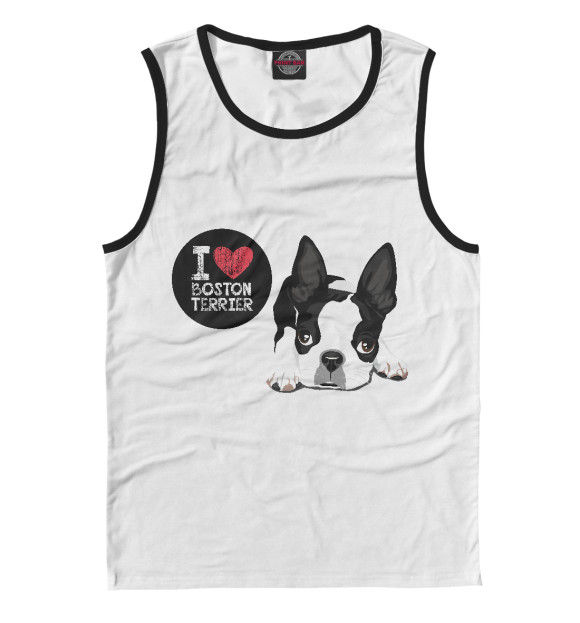 Мужская майка с изображением Я люблю Бостон Терьер цвета Белый