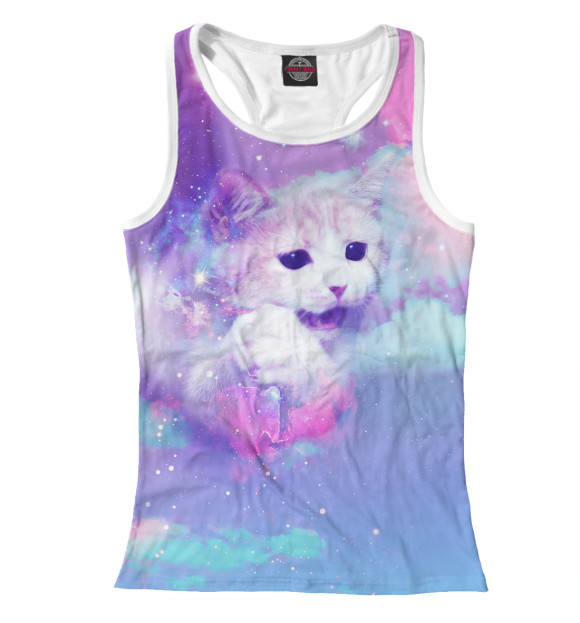 Женская майка-борцовка с изображением Cat galaxy цвета Белый