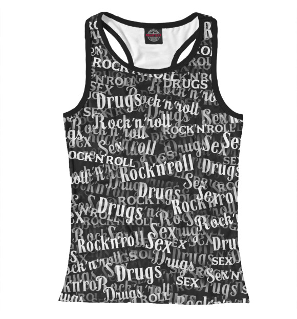 Женская майка-борцовка с изображением Sex, Drugs & Rock'n'Roll цвета Белый