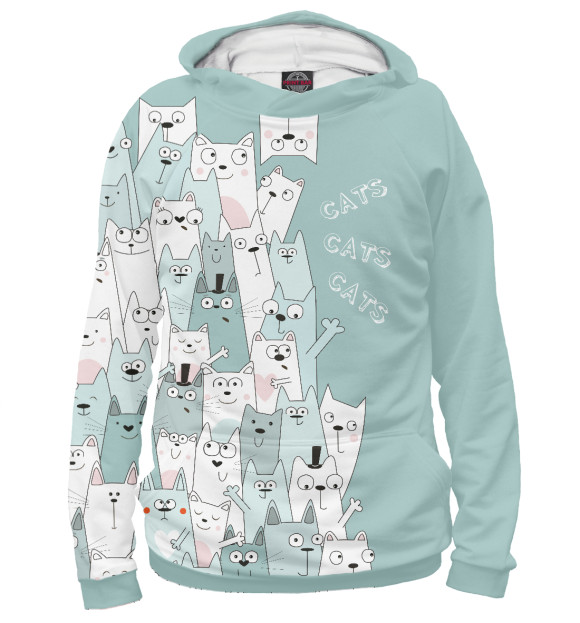 Мужское худи с изображением Коты цвета Белый