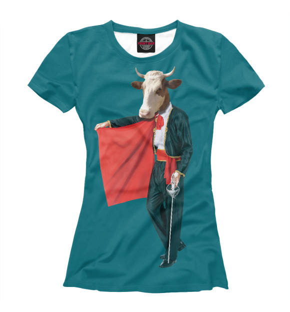 Женская футболка с изображением Бык матадор цвета Белый