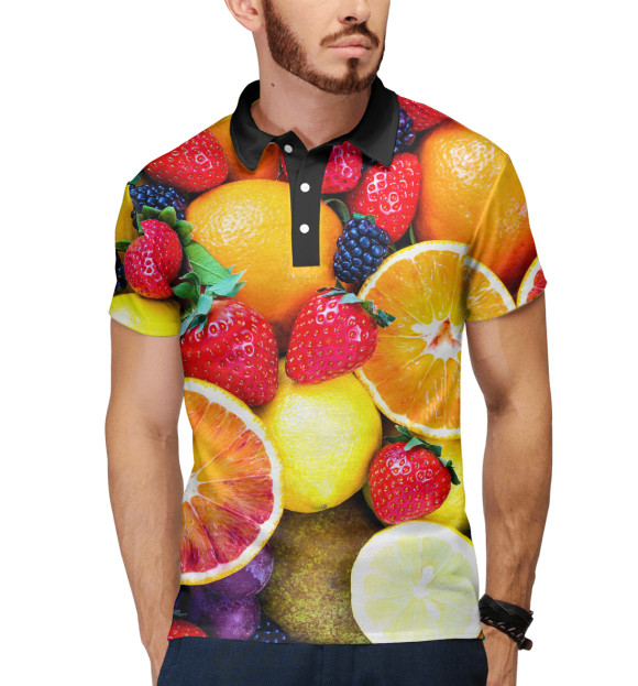 Мужское поло с изображением Фрукты цвета Белый