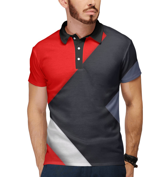 Мужское поло с изображением Линии геометрии цвета Белый