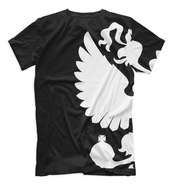 Мужская футболка с изображением Герб России / Белый на Черном цвета Белый
