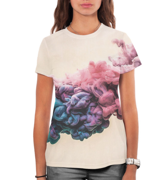 Женская футболка с изображением Цветной дым цвета Белый