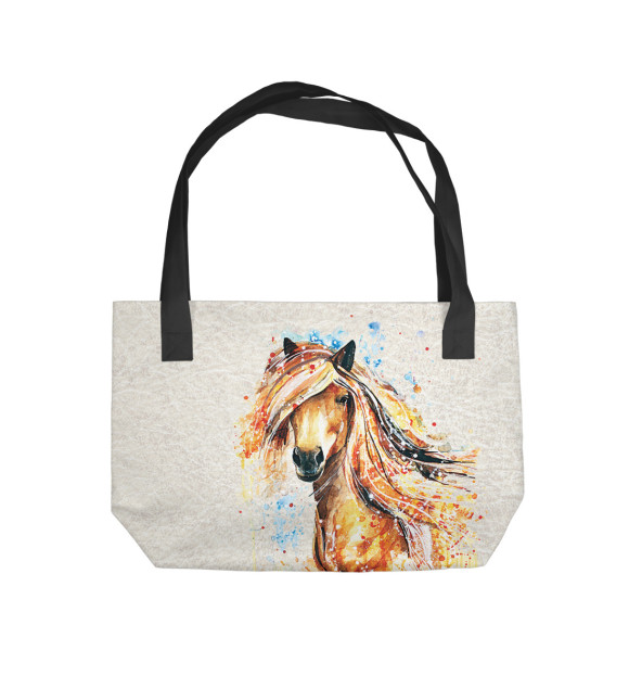 Пляжная сумка с изображением Конь акварель цвета 
