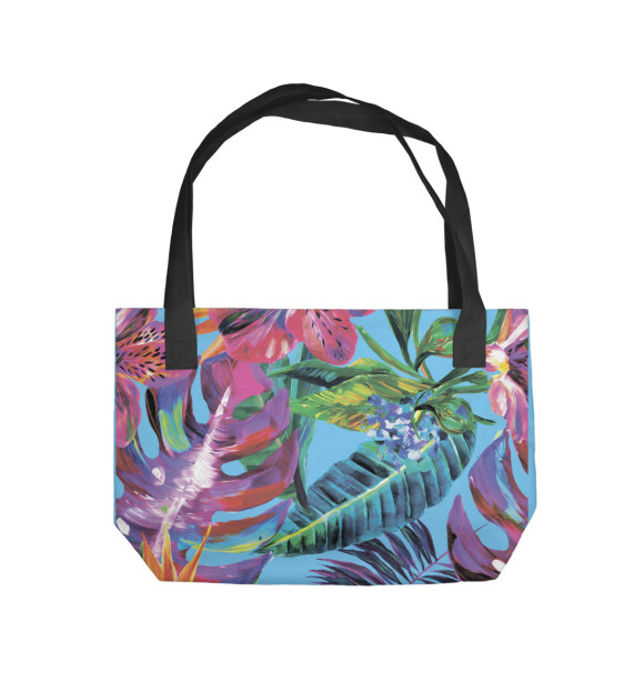 Пляжная сумка с изображением Тропические цветы цвета 