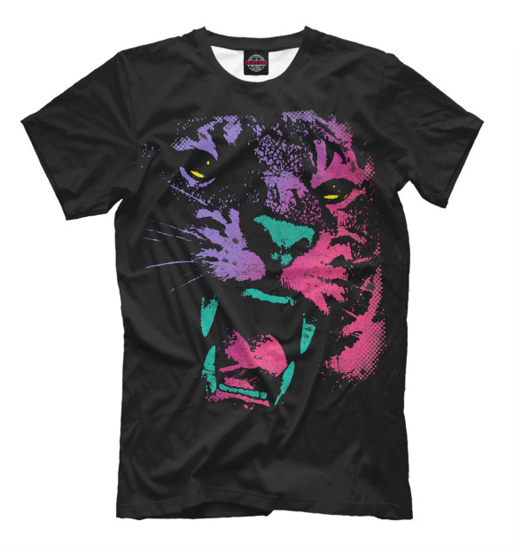 Мужская футболка с изображением Морда тигра цвета Черный
