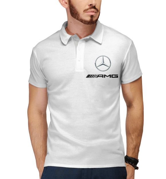 Мужское поло с изображением Mercedes AMG цвета Белый