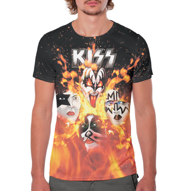 Мужская футболка с изображением KISS цвета Белый