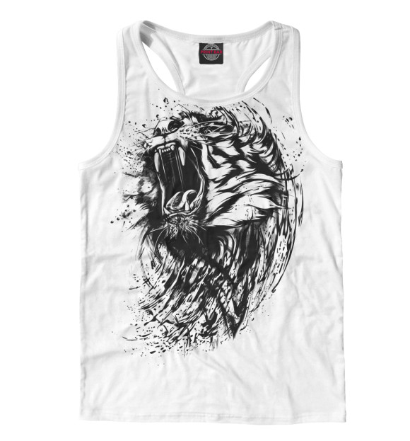 Мужская майка-борцовка с изображением Тигр цвета Белый