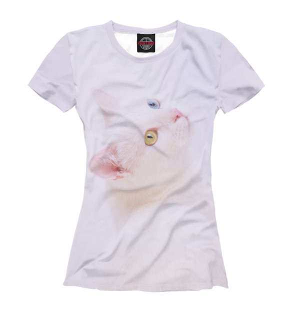 Женская футболка с изображением Кошка цвета Белый