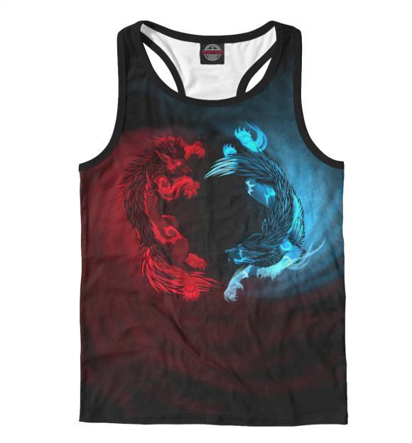 Мужская майка-борцовка с изображением Битва волков цвета Белый