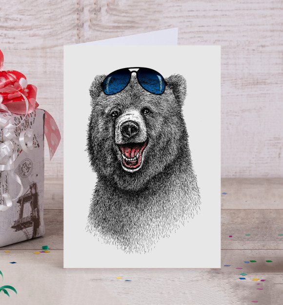 Открытка с изображением Счастливый медведь цвета Белый