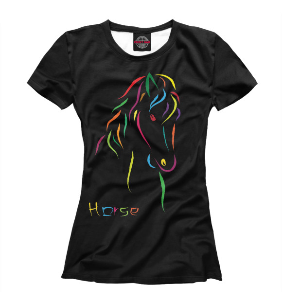 Женская футболка с изображением Радужная лошадь цвета Белый
