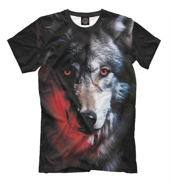 Мужская футболка с изображением Волк с красным глазом цвета Белый