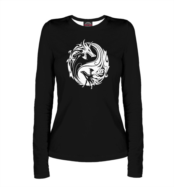Женский лонгслив с изображением Дракон (узоры) цвета Белый