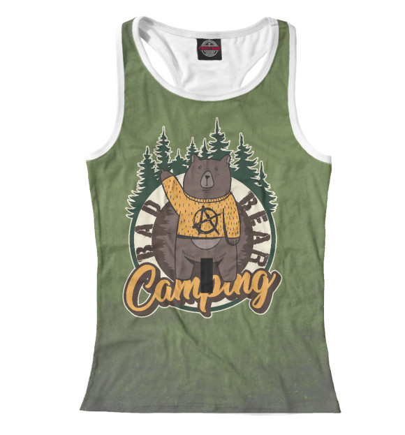 Женская майка-борцовка с изображением Bad Bear Camping цвета Белый