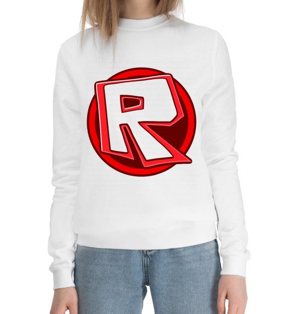 Женский хлопковый свитшот с изображением Roblox Logo цвета Белый