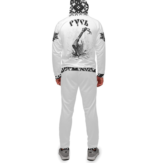 Мужской спортивный костюм с изображением Славянский воин РОДа цвета Белый