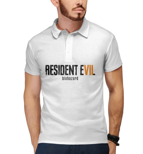 Мужское поло с притом RESIDENT EVIL цвета Белый Мужское поло с изображением RESIDENT EVIL цвета Белый