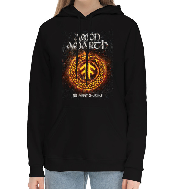 Женский хлопковый худи с изображением Amon amarth цвета Черный