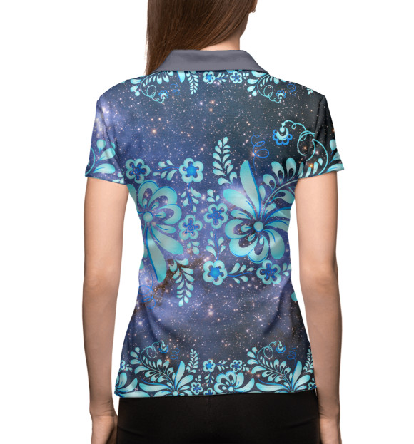 Женское поло с изображением Цветы хохлома цвета Белый