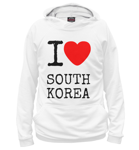 Женское худи с изображением I love South Korea цвета Белый