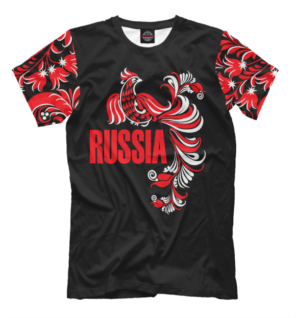 Мужская футболка с изображением Россия цвета Черный